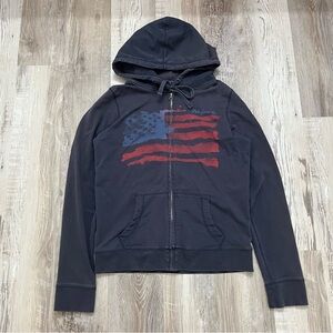 Polo Jeans Co. by Ralph Lauren Women Zip Up Sweatshirt American Flag Navy Blue